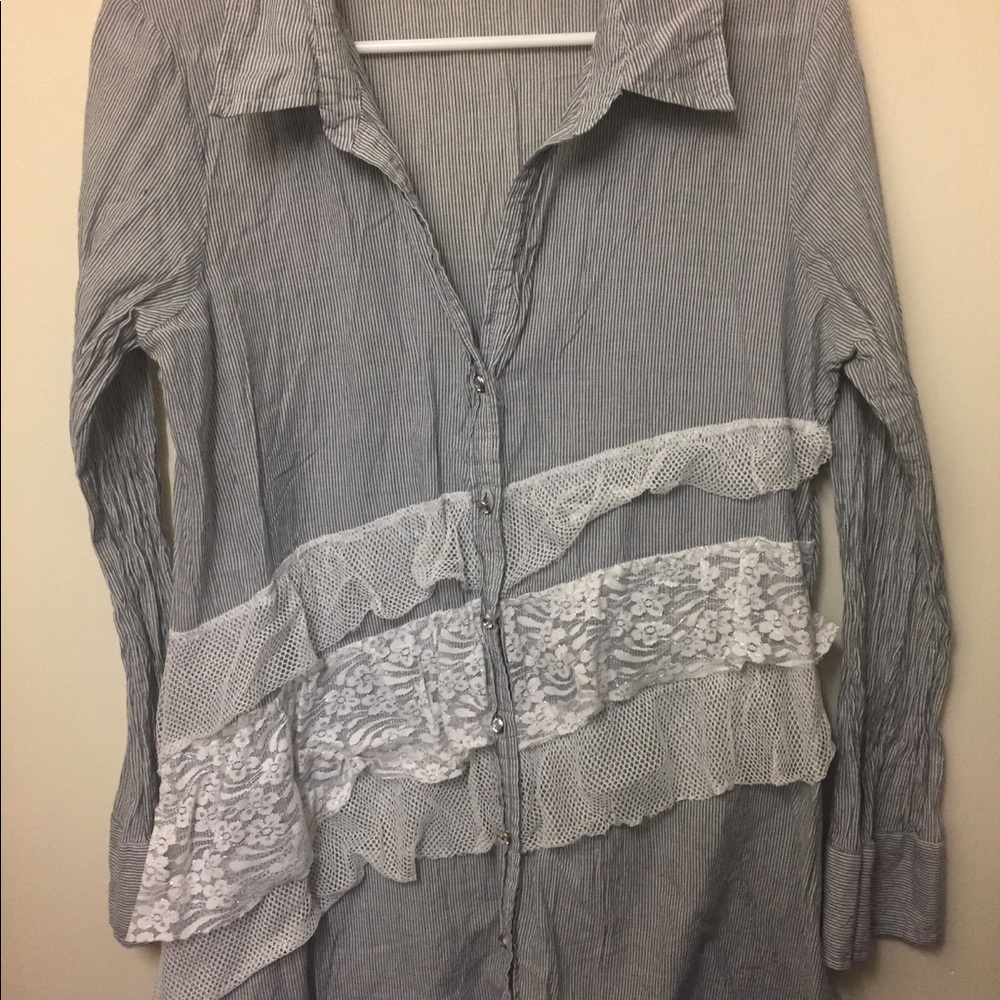 BKE Striped Shirt With Lace L